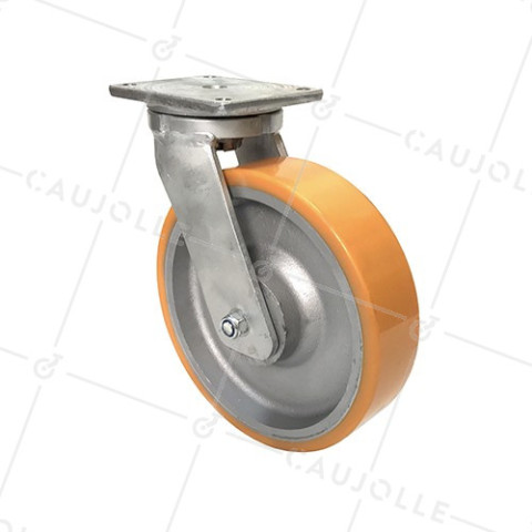 RUEDA GIRATORIA DE HIERRO FUNDIDO DE POLIURETANO CON UN DIÁMETRO DE 300 MM CARGA 2000 KG  - STEC300PIV • Caujolle