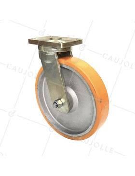 RUEDA INDUSTRIAL GIATORIA DE MANUTENCIÓN DE HIERRO FUNDIDO Y POLIURETANO DIÁMETRO 400 MM CARGA 2500 KG - STEC400PIV • Caujolle