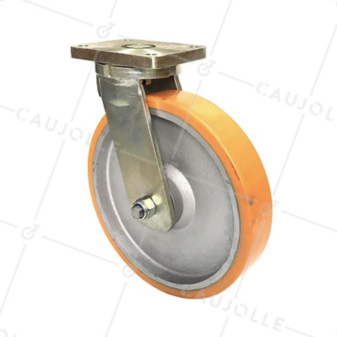 RUEDA INDUSTRIAL GIATORIA DE MANUTENCIÓN DE HIERRO FUNDIDO Y POLIURETANO DIÁMETRO 400 MM CARGA 2500 KG - STEC400PIV • Caujolle