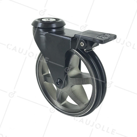 RUEDA DE DISEÑO DE ALUMINIO NEGRO PULIDO CON UN FRENO Y UN DIÁMETRO DE 125 MM CARGA 70 KG - BLACKSTYL 125OAF • Caujolle