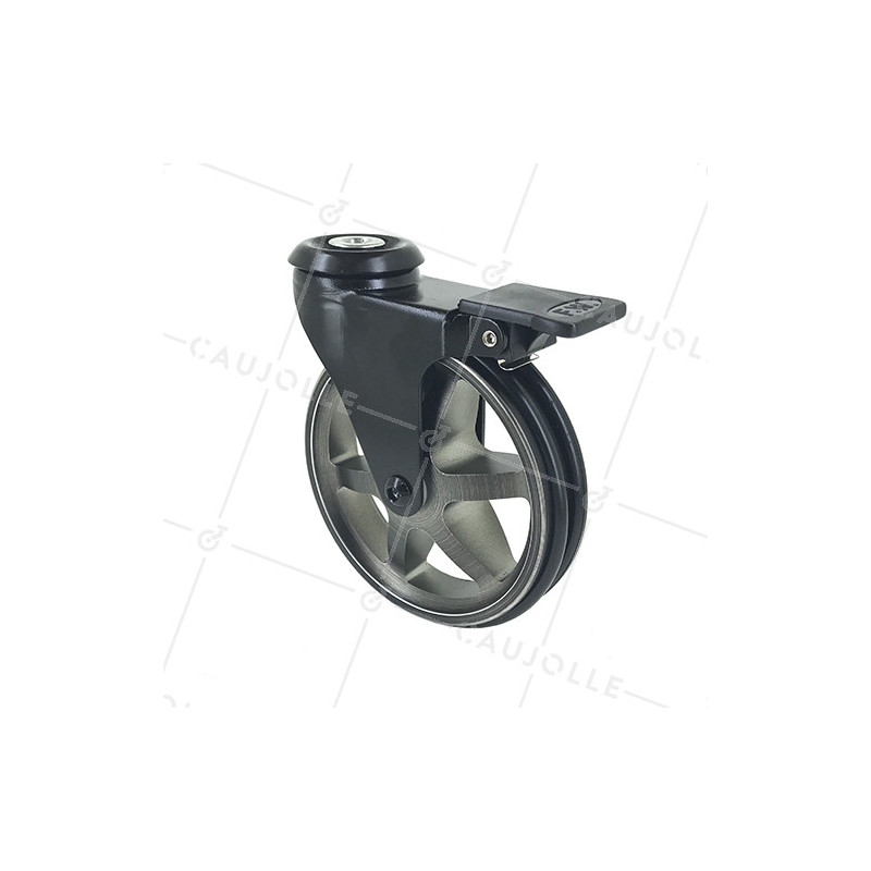 RUEDA DE DISEÑO DE ALUMINIO NEGRO PULIDO CON UN FRENO Y UN DIÁMETRO DE 125 MM CARGA 70 KG - BLACKSTYL 125OAF