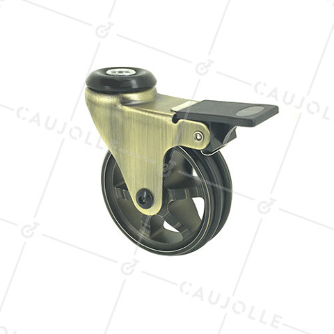 Rotante DISEÑO RETRO CON FRENO EN ALUMINIO DORADO DIÁMETRO 75 MM CARGA 45KG CON FIJACIÓN DE 10 MM - GOLDSTYL75OAF • Caujolle