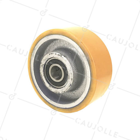 RUEDA INDUSTRIAL DE HIERRO FUNDIDO Y POLIURETANO, DIÁMETRO DE 125 MM, CARGA DE 500 KG, EJE DE 20 MM - SFPU125 • Caujolle