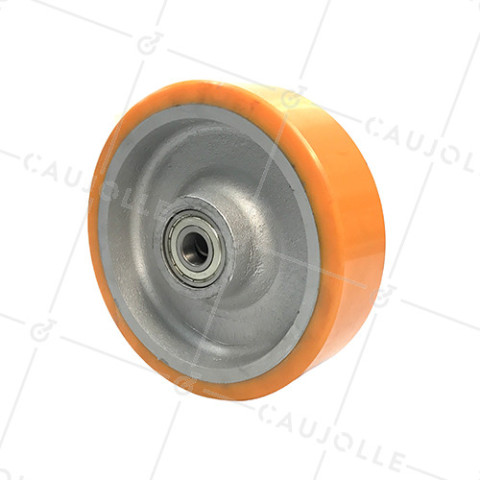 RUEDA INDUSTRIAL DE HIERRO FUNDIDO Y POLIURETANO, DIÁMETRO DE 250 MM, CARGA DE 1800 KG, EJE DE 25 MM - SFPU250 • Caujolle