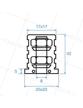 EMBOUT DE FIXATION POUR ROULETTE À OEIL DE 8MM ET TUBE CARRÉ DE 20MM ÉPAISSEUR 1,5MM