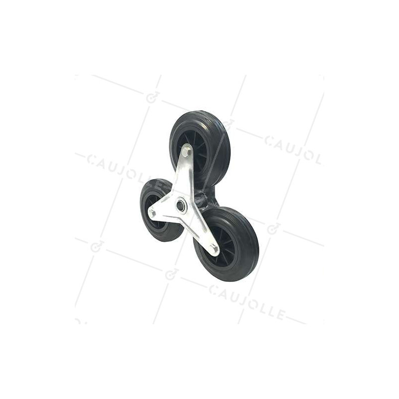 SUPPORT 3 ROUES EN CAOUTCHOUC NOIR POUR DIABLE ESCALIER AXE 20 MM