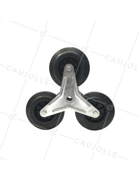 SUPPORT 3 ROUES EN CAOUTCHOUC NOIR POUR DIABLE ESCALIER AXE 20 MM