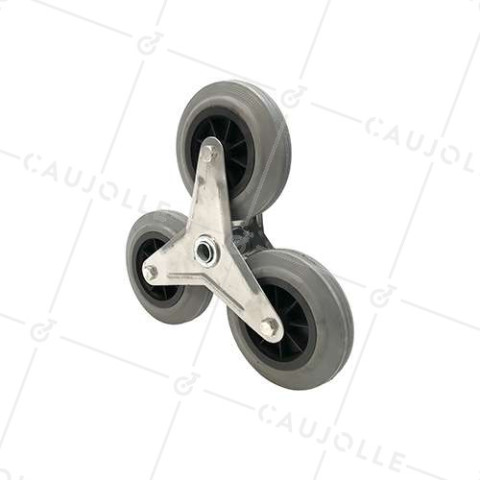 SOPORTE DE 3 RUEDAS DE CAUCHO QUE NO MANCHA PARA CARRETILLA DE MANO Y ESCALERA CON UNA CARGA DE 200 KG Y UN EJE DE 20 MM BOLAS • Caujolle