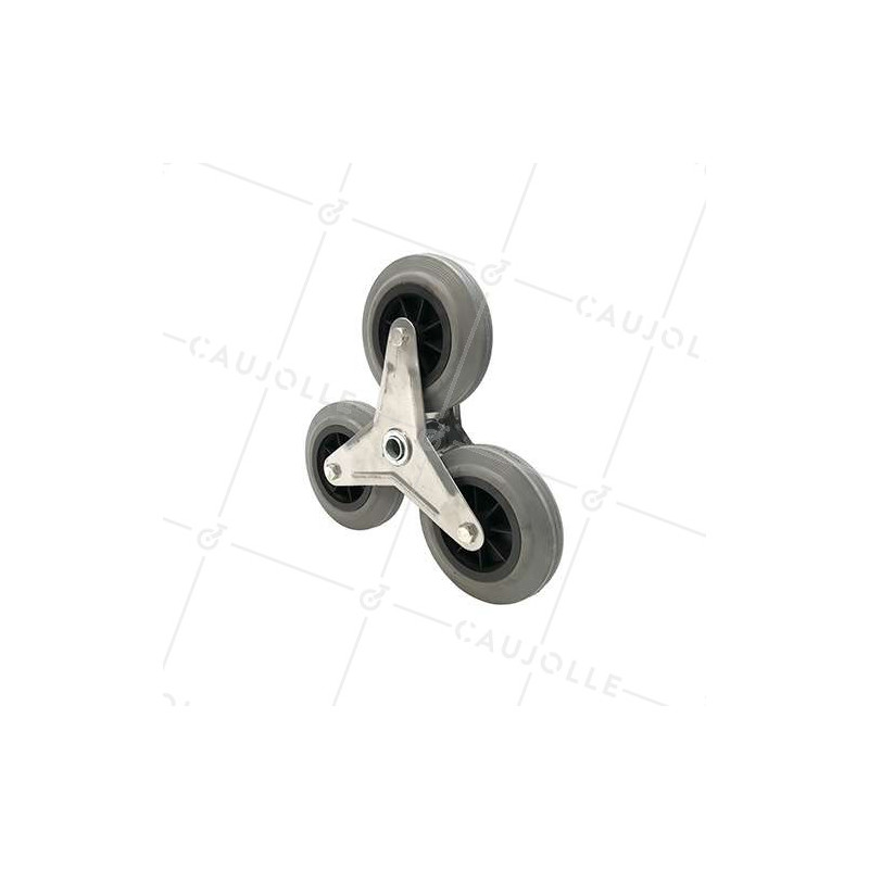 SUPPORT 3 ROUES EN CAOUTCHOUC NOIR POUR DIABLE ESCALIER AXE 20 MM