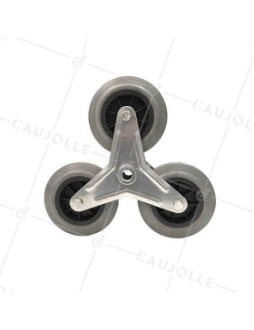 SUPPORT 3 ROUES EN CAOUTCHOUC NOIR POUR DIABLE ESCALIER AXE 20 MM