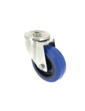 RUEDA DE ACERO INOXIDABLE DE CAUCHO ELÁSTICO CON AGUJERO PASANTE DIÁMETRO 100 MM CARGA 150 KG - INOXO100 BLEUE