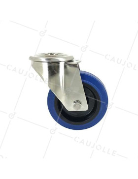 RUEDA DE ACERO INOXIDABLE DE CAUCHO ELÁSTICO CON AGUJERO PASANTE DIÁMETRO 100 MM CARGA 150 KG - INOXO100 BLEUE