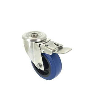 RUEDA CON AGUJERO PASANTE Y FRENO DE ACERO INOXIDABLE Y CAUCHO ELÁSTICO DIÁMETRO 100 MM CARGA 150 KG - INOXO100 BLEUE AF