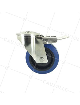 RUEDA CON AGUJERO PASANTE Y FRENO DE ACERO INOXIDABLE Y CAUCHO ELÁSTICO DIÁMETRO 100 MM CARGA 150 KG - INOXO100 BLEUE AF