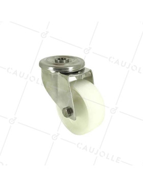 RUEDA CON AGUJERO PASANTE DE ACERO INOXIDABLE Y NYLON DE 80 MM DE DIÁMETRO, 150 KG DE CARGA - INOX O 80  • Caujolle