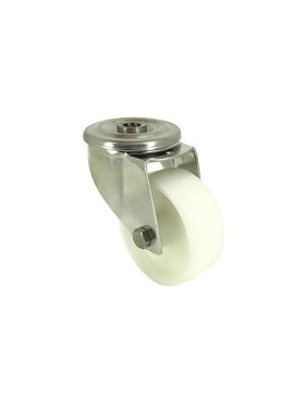 RUEDA CON AGUJERO PASANTE DE ACERO INOXIDABLE Y NYLON DE 80 MM DE DIÁMETRO, 150 KG DE CARGA - INOX O 80 
