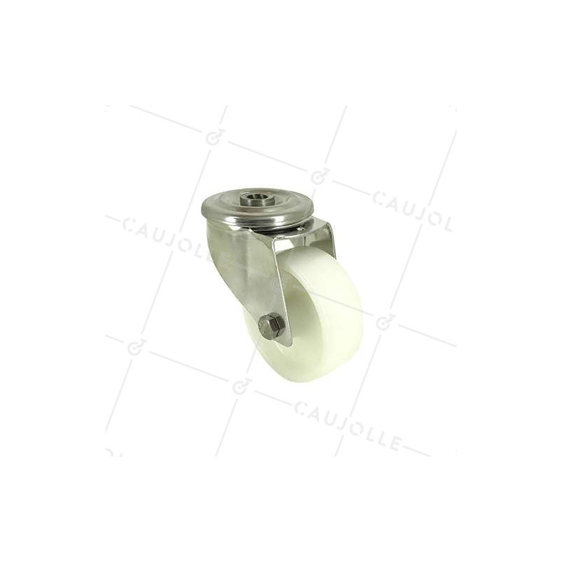RUEDA CON AGUJERO PASANTE DE ACERO INOXIDABLE Y NYLON DE 80 MM DE DIÁMETRO, 150 KG DE CARGA - INOX O 80 