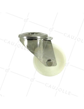 RUEDA CON AGUJERO PASANTE DE ACERO INOXIDABLE Y NYLON DE 80 MM DE DIÁMETRO, 150 KG DE CARGA - INOX O 80 