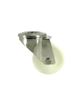 RUEDA CON AGUJERO PASANTE DE ACERO INOXIDABLE Y NYLON DE 80 MM DE DIÁMETRO, 150 KG DE CARGA - INOX O 80 