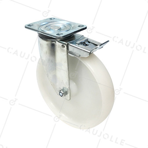 RUEDA DE MANTENIMIENTO GIRATORIA CON FRENO DE NYLON CON UN DIÁMETRO DE 250 MM CARGA 500 KG - S76N 250AF • Caujolle