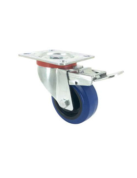 Roulette manutention 100mm caoutchouc bleu S2NS100Bleue