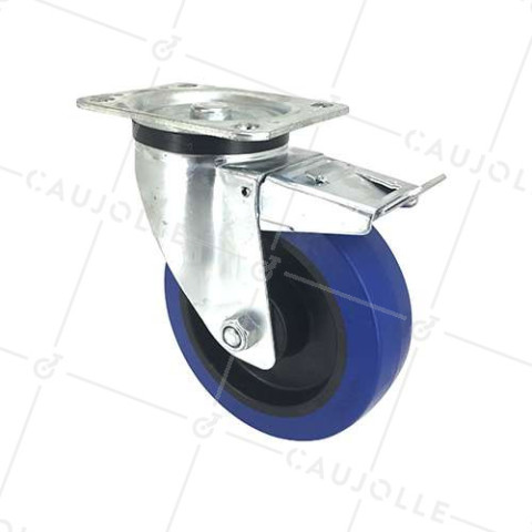 RUEDA INDUSTRIAL CON FRENO DE CAUCHO SUPERELÁSTICA, NO MANCHA, CON 160 MM DE DIÁMETRO, CARGA 200 KG - S74NS160AF • Caujolle