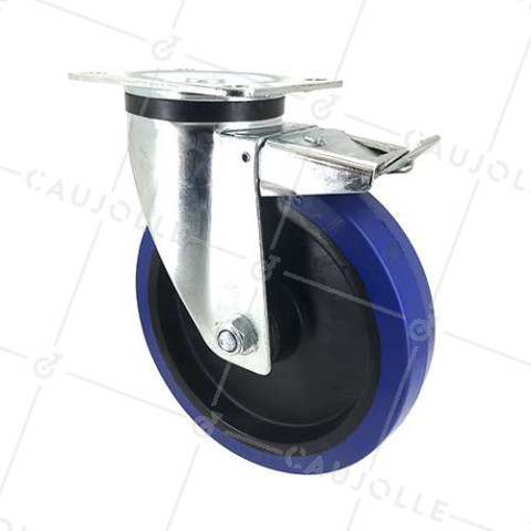 RUEDA INDUSTRIAL CON FRENO DE CAUCHO SUPERELÁSTICA, NO MANCHA, CON 200 MM DE DIÁMETRO, CARGA 250 KG - S74NS200AF • Caujolle