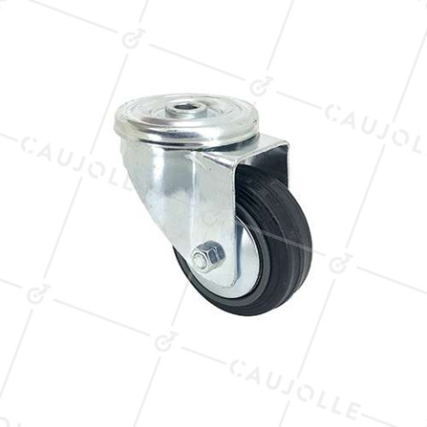 RUEDA CLÁSICA DE MANIPULACIÓN CON AGUJERO PASANTE DE CAUCHO, 80 MM DE DIÁMETRO, 65 KG DE CARGA, ORIFICIO DE 12 MM - S06C80 • Caujolle
