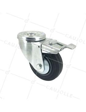 RUEDA CLÁSICA DE MANIPULACIÓN CON AGUJERO PASANTE Y FRENO DE CAUCHO, CON 100 MM DE DIÁMETRO, 100 KG DE CARGA -  S06C100LAF • Caujolle