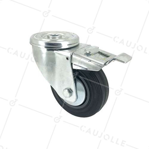 RUEDA CLÁSICA DE MANIPULACIÓN CON AGUJERO PASANTE Y FRENO DE CAUCHO, CON 100 MM DE DIÁMETRO, 100 KG DE CARGA -  S06C100LAF • Caujolle