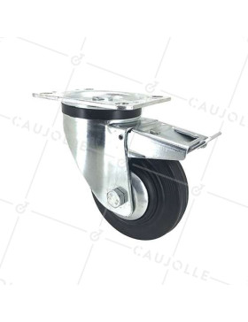 RUEDA INDUSTRIAL REFORZADA DE CAUCHO CON FRENO DIÁMETRO DE 125 MM CARGA 200 KG - S74C125AF • Caujolle