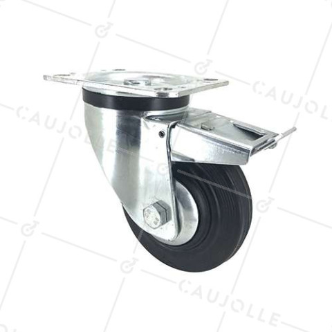 RUEDA INDUSTRIAL REFORZADA DE CAUCHO CON FRENO DIÁMETRO DE 125 MM CARGA 200 KG - S74C125AF • Caujolle