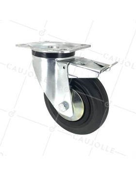 RUEDA INDUSTRIAL REFORZADA CON PLACA DE FRENO DE CAUCHO, DIÁMETRO DE 160 MM, CARGA 200 KG - S74C160AF • Caujolle