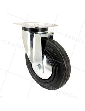 RUEDA INDUSTRIAL CON PLATINA DE CAUCHO, DIÁMETRO DE 200 MM, CAPACIDAD DE CARGA DE 200 KG - S74C200 • Caujolle