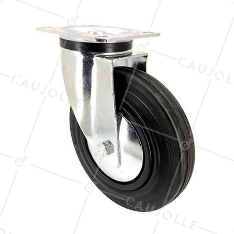 RUEDA INDUSTRIAL CON PLATINA DE CAUCHO, DIÁMETRO DE 200 MM, CAPACIDAD DE CARGA DE 200 KG - S74C200 • Caujolle