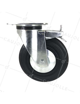 RUEDA INDUSTRIAL REFORZADA DE CAUCHO CON PLACA Y CON FRENO DIÁMETRO DE 200 MM CARGA 200 KG - S74C200AF