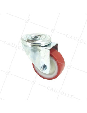 RUEDA DE MANTENIMIENTO CON AGUJERO PASANTE DE POLIURETANO ROJO Y DIÁMETRO DE 80 MM CARGA 100 KG - S06NP 80 • Caujolle
