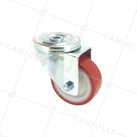 RUEDA DE MANTENIMIENTO CON AGUJERO PASANTE DE POLIURETANO ROJO Y DIÁMETRO DE 80 MM CARGA 100 KG - S06NP 80 • Caujolle