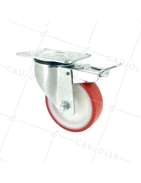 RUEDA DE MANIPULACIÓN CON FRENO, DE POLIURETANO ROJO, DIÁMETRO DE 100 MM, CAPACIDAD DE CARGA DE 120 KG - S2NP 100AF • Caujolle