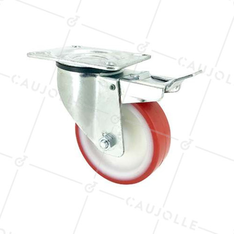RUEDA DE MANIPULACIÓN CON FRENO, DE POLIURETANO ROJO, DIÁMETRO DE 100 MM, CAPACIDAD DE CARGA DE 120 KG - S2NP 100AF • Caujolle