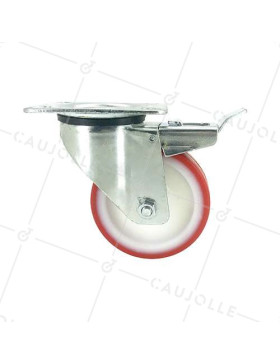 RUEDA DE MANIPULACIÓN CON FRENO, DE POLIURETANO ROJO, DIÁMETRO DE 100 MM, CAPACIDAD DE CARGA DE 120 KG - S2NP 100AF