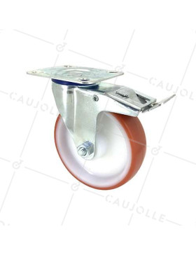 RUEDA DE MANUTENCIÓN CON FRENO DE POLIURETANO ROJO, 125 MM DE DIÁMETRO, CARGA 120 KG - S2NP 125AF • Caujolle