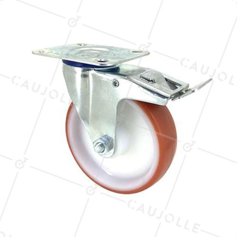 RUEDA DE MANUTENCIÓN CON FRENO DE POLIURETANO ROJO, 125 MM DE DIÁMETRO, CARGA 120 KG - S2NP 125AF • Caujolle