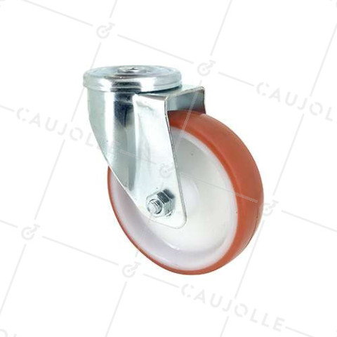 RUEDA DE MANIPULACIÓN CON AGUJERO PASANTE, DE POLIURETANO ROJO, DIÁMETRO DE 125 MM, CAPACIDAD DE CARGA DE 120 KG - S06NP 125 • Caujolle