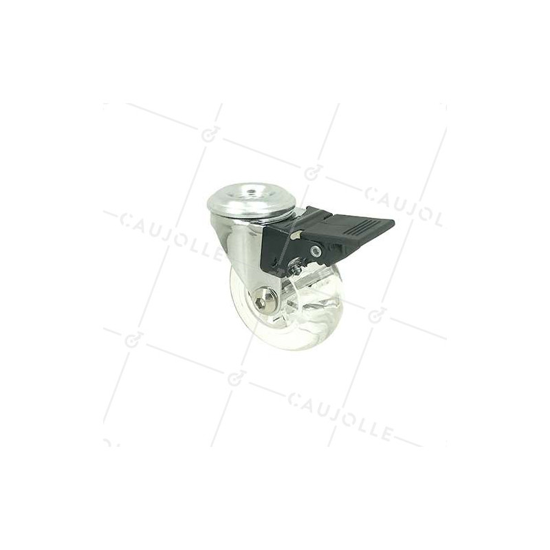 Rotante DISEÑO PIVOTANTE A Orificio de fijación CON FRENO TRANSPARENTE FLEXIBLE DIÁMETRO 50 MM CARGA 40KG CON FIJACIÓN DE 10 MM 