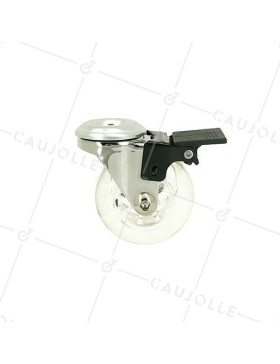 Rotante DISEÑO PIVOTANTE A Orificio de fijación CON FRENO TRANSPARENTE FLEXIBLE DIÁMETRO 50 MM CARGA 40KG CON FIJACIÓN DE 10 MM 