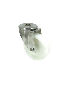 RUEDA CON AGUJERO PASANTE DE 12 MM, INOXIDABLE Y RODILLO DE NAILON DE 100 MM DE DIÁMETRO, 150 KG DE CARGA - INOXIDABLE O 100