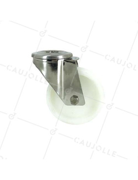 RUEDA CON AGUJERO PASANTE DE 12 MM, INOXIDABLE Y RODILLO DE NAILON DE 100 MM DE DIÁMETRO, 150 KG DE CARGA - INOXIDABLE O 100