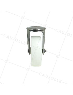 RUEDA CON AGUJERO PASANTE DE 12 MM, INOXIDABLE Y RODILLO DE NAILON DE 100 MM DE DIÁMETRO, 150 KG DE CARGA - INOXIDABLE O 100
