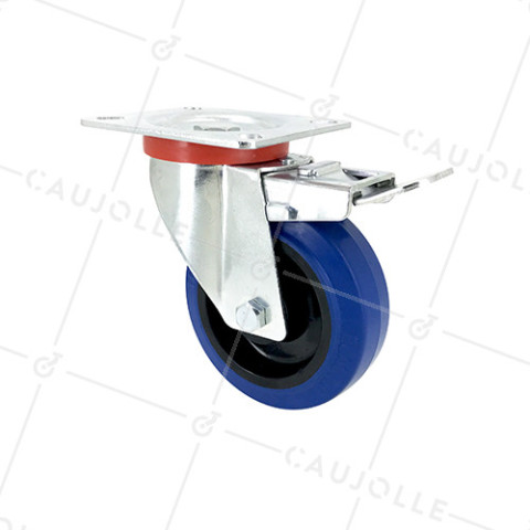 RUEDA INDUSTRIAL ELÁSTICA QUE NO MANCHA CON FRENO PARA MALETAS CON UN DIÁMETRO DE 100 MM CARGA 120 KG - S2NS100AFBLEUE • Caujolle